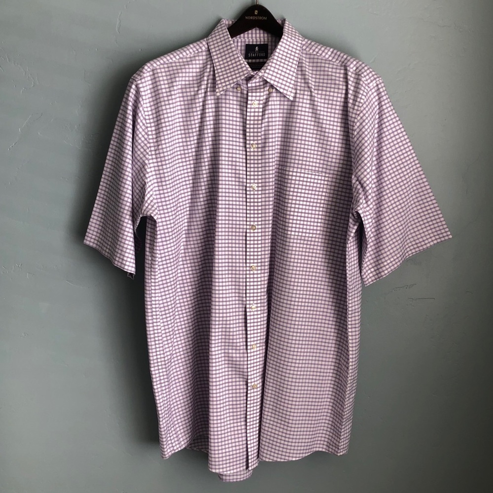 Stafford Dress Shirt Purple Gingham XLT 18.5